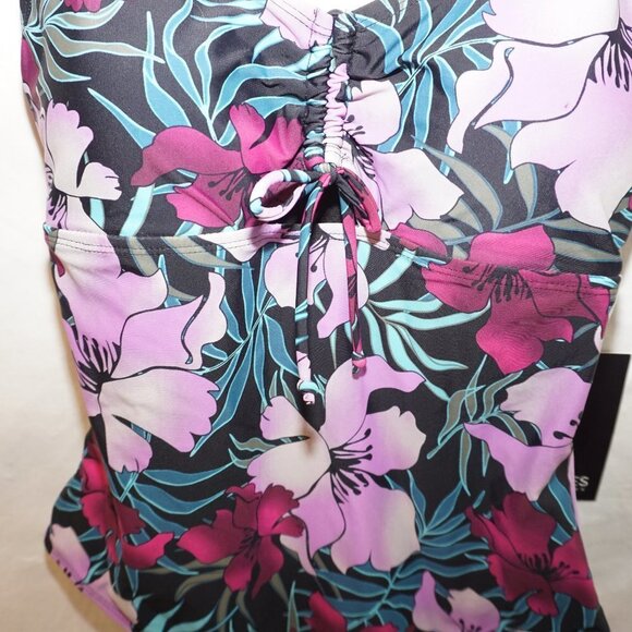Jones NY Floral Tropical Print Peephole Compression One-piece Bathing Swimsuit M - Picture 3 of 15